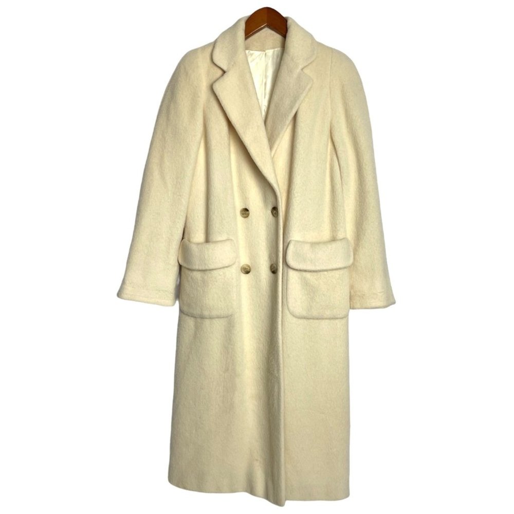 Vintage Regency Long Coat Women's Size Medium USA Made Wool White Cream Pockets